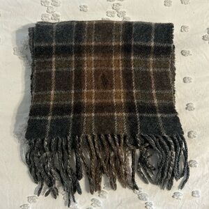 Polo Wool Scarf in brown plaid pattern & solid gray